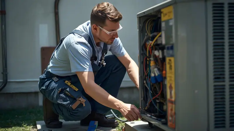 HVAC technician inspecting heating and cooling equipment